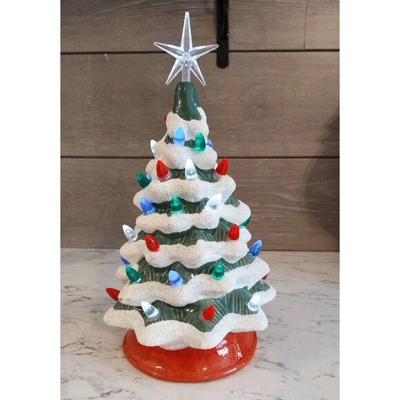 Ceramic Lighted Christmas Tree Flocked 10" Battery Operated 2016 MerchSource LLC - Picture 1 of 7